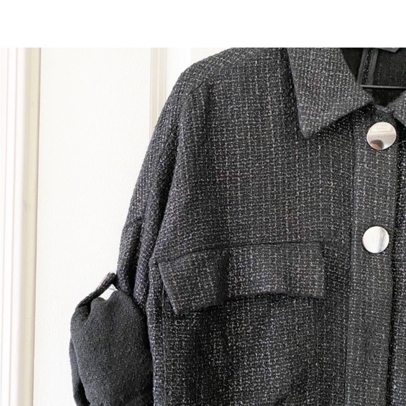 ZARA Black Metallic Button Front Shacket Cardigan - Picture 4 of 8